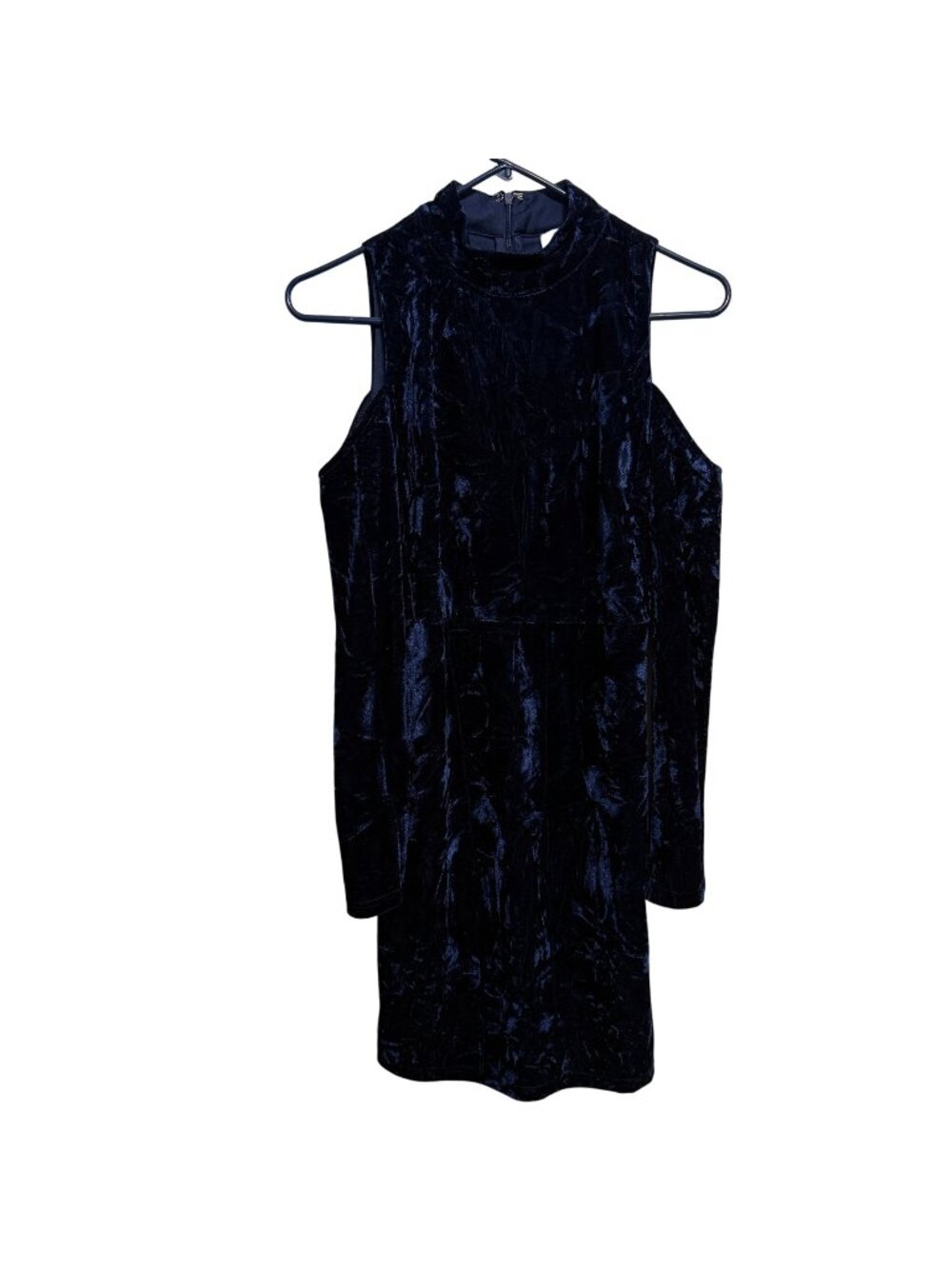 Lulu's A Little Crush Navy Blue Velvet Cold-Shoulder Bodycon Dress Size Small